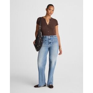 Madewell Jeans Womens 33 Emmett Wide Leg Patch Pocket Atlin Wash Blue High Rise